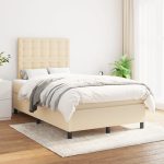 Pat box spring cu saltea, crem, 120×200 cm, textil