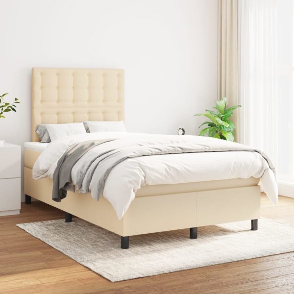 Pat box spring cu saltea, crem, 120×200 cm, textil
