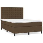 Pat box spring cu saltea, maro închis, 140×200 cm, textil