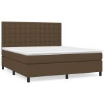 Pat box spring cu saltea, maro închis, 160×200 cm, textil