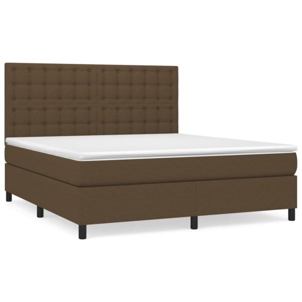 Pat box spring cu saltea, maro închis, 160×200 cm, textil