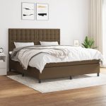 Pat box spring cu saltea, maro închis, 160×200 cm, textil