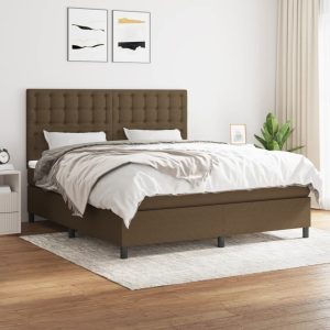 Pat box spring cu saltea, maro închis, 160×200 cm, textil