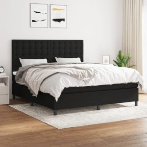 Pat box spring cu saltea, negru, 180×200 cm, catifea