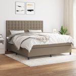 Pat continental cu saltea, gri taupe, 180×200 cm, textil