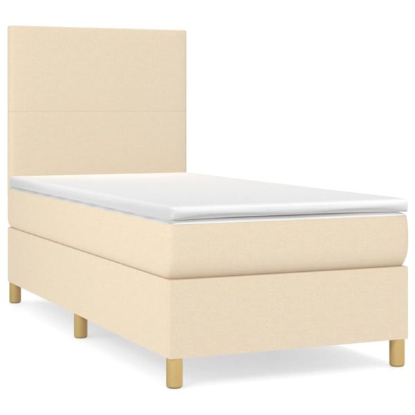 Pat box spring cu saltea, crem, 80×200 cm, textil