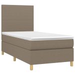 Pat box spring cu saltea, gri taupe, 90×190 cm, textil