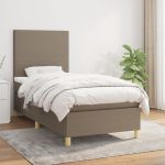 Pat box spring cu saltea, gri taupe, 90×190 cm, textil