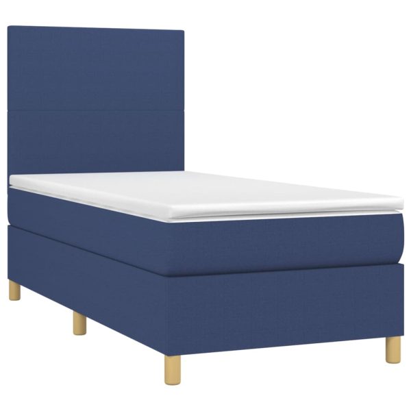 Pat box spring cu saltea, albastru, 90×190 cm, textil
