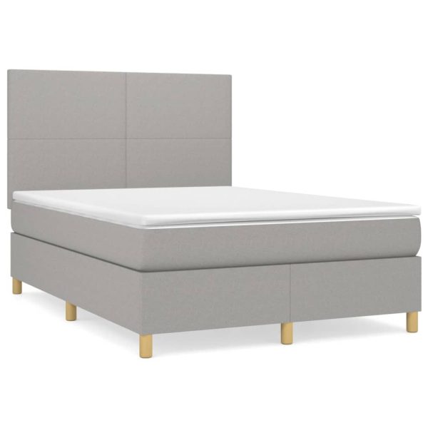 Pat box spring cu saltea, gri deschis, 140×190 cm, textil
