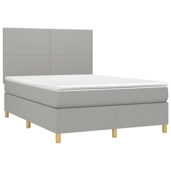 Pat box spring cu saltea, gri deschis, 140×190 cm, textil