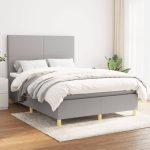 Pat box spring cu saltea, gri deschis, 140×190 cm, textil