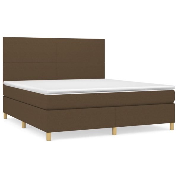 Pat box spring cu saltea, maro închis, 160×200 cm, textil