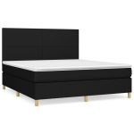 Pat box spring cu saltea, negru, 180×200 cm, catifea