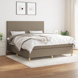 Pat continental cu saltea, gri taupe, 180×200 cm, textil