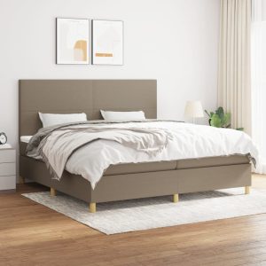 Pat box spring cu saltea, gri taupe, 200×200 cm, textil