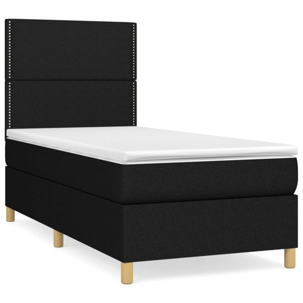 Pat box spring cu saltea, negru, 80×200 cm, textil