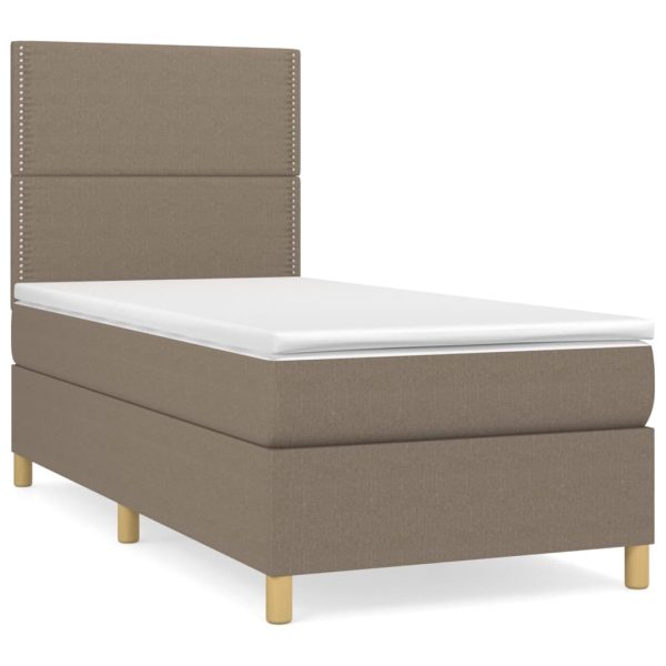Pat box spring cu saltea, gri taupe, 80×200 cm, textil