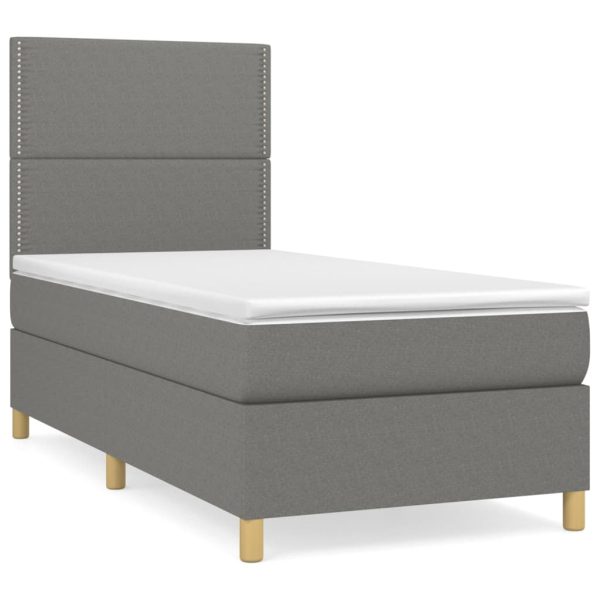 Pat box spring cu saltea, gri închis, 90×190 cm, textil