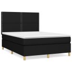 Pat box spring cu saltea, negru, 140×190 cm, textil