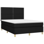 Pat box spring cu saltea, negru, 140×190 cm, textil