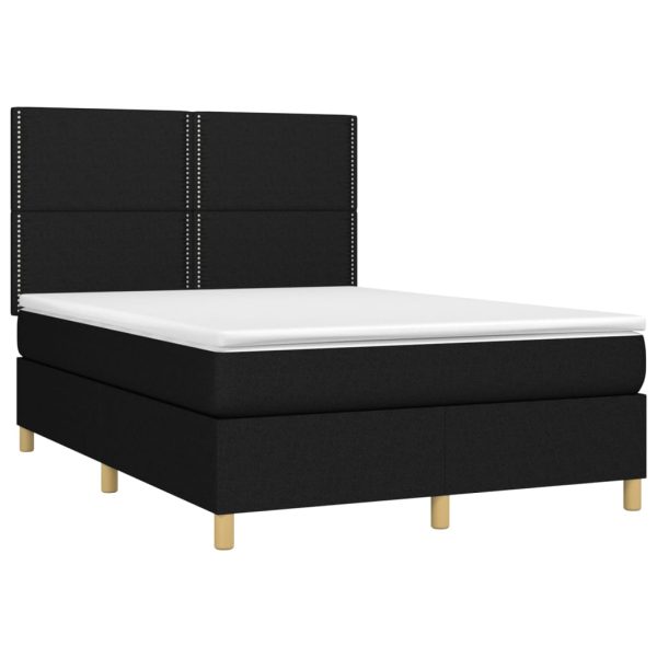 Pat box spring cu saltea, negru, 140×190 cm, textil
