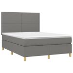 Pat box spring cu saltea, gri închis, 140×200 cm, textil