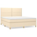 Pat box spring cu saltea, crem, 160×200 cm, material textil