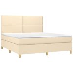 Pat box spring cu saltea, crem, 160×200 cm, material textil