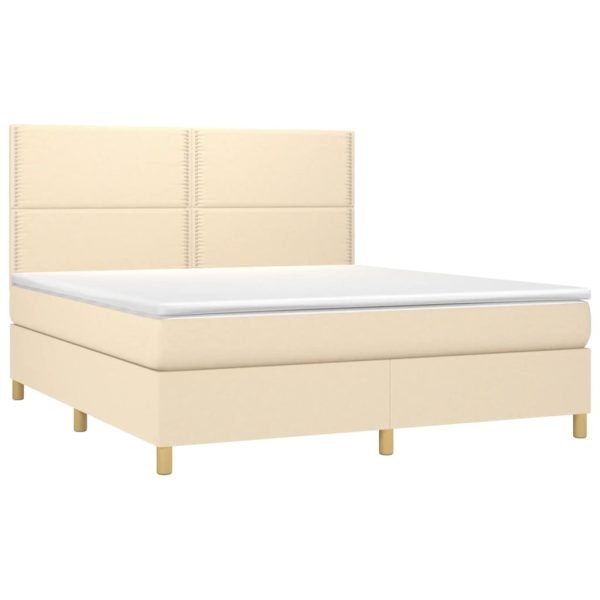 Pat box spring cu saltea, crem, 160×200 cm, material textil
