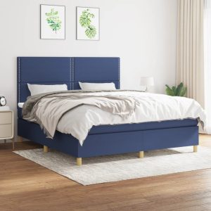 Pat box spring cu saltea, albastru, 180×200 cm, material textil