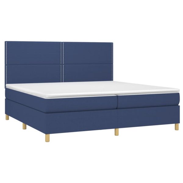 Pat box spring cu saltea, albastru, 200×200 cm, textil