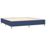 Pat box spring cu saltea, albastru, 200×200 cm, textil