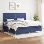 Pat box spring cu saltea, albastru, 200×200 cm, textil