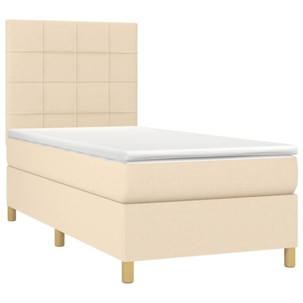 Pat box spring cu saltea, crem, 90×190 cm, textil