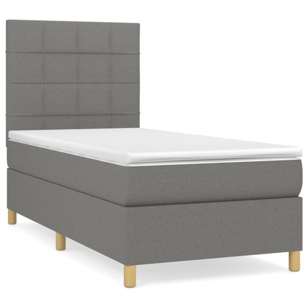 Pat box spring cu saltea, gri închis, 100×200 cm, textil