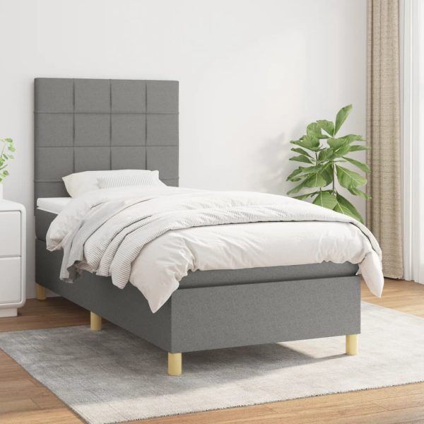 Pat box spring cu saltea, gri închis, 100×200 cm, textil