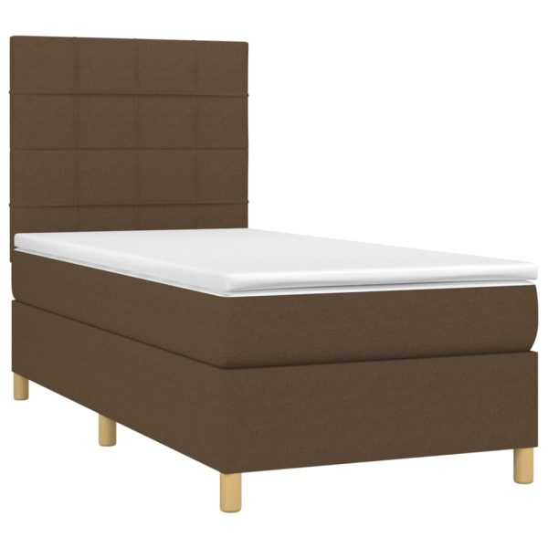 Pat box spring cu saltea, maro închis, 100×200 cm, textil