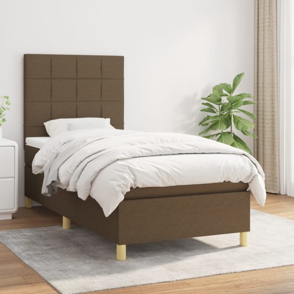 Pat box spring cu saltea, maro închis, 100×200 cm, textil