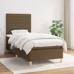 Pat box spring cu saltea, maro închis, 90×190 cm, textil