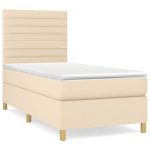 Pat box spring cu saltea, crem, 90×190 cm, textil