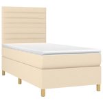 Pat box spring cu saltea, crem, 90×190 cm, textil