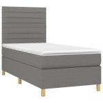 Pat box spring cu saltea, gri închis, 100×200 cm, textil