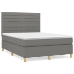 Pat box spring cu saltea, gri închis, 140×190 cm, textil