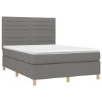 Pat box spring cu saltea, gri închis, 140×190 cm, textil