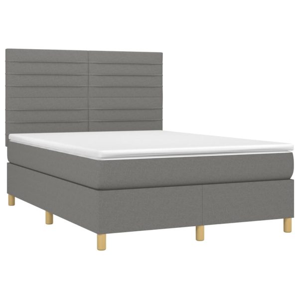 Pat box spring cu saltea, gri închis, 140×190 cm, textil