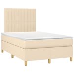 Pat box spring cu saltea, crem, 120×200 cm, textil