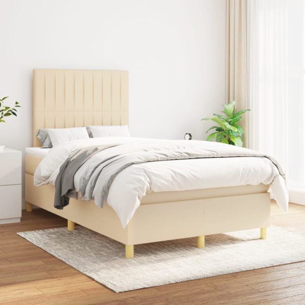 Pat box spring cu saltea, crem, 120×200 cm, textil