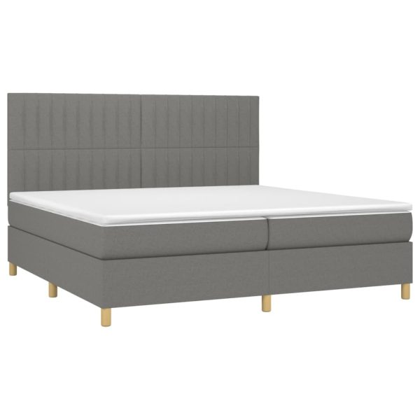 Pat box spring cu saltea, gri închis, 200×200 cm, textil
