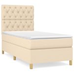 Pat box spring cu saltea, crem, 80×200 cm, textil